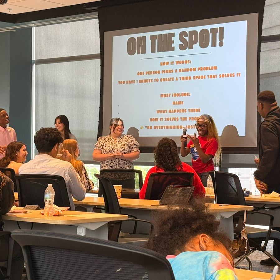 Students in a leadership workshop